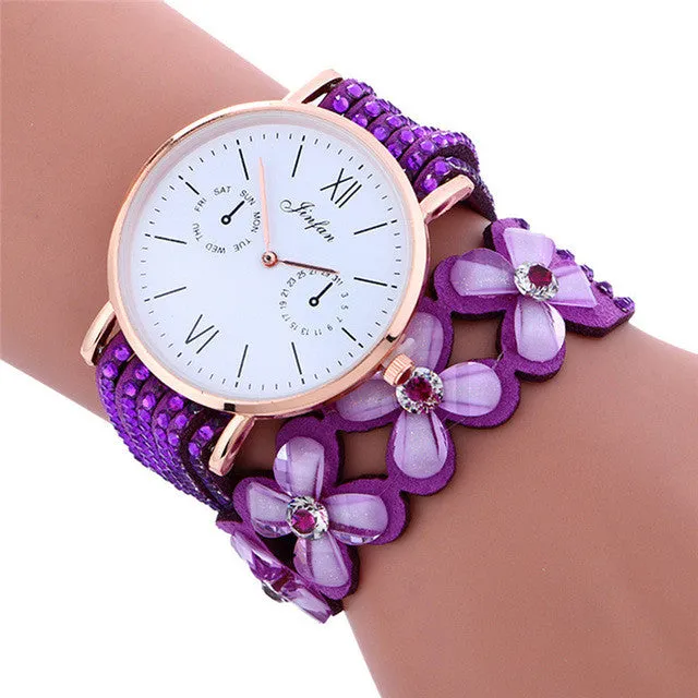 Reloj 2017 New  Bestselling Fashion Large Dial Chimes Diamond Leather Bracelet Lady Womans Wrist Watch  Free shipping 17feb8