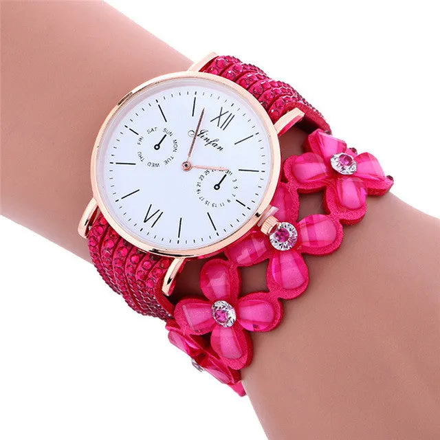 Reloj 2017 New  Bestselling Fashion Large Dial Chimes Diamond Leather Bracelet Lady Womans Wrist Watch  Free shipping 17feb8