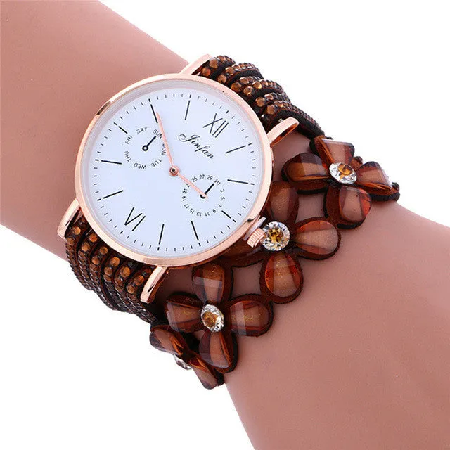 Reloj 2017 New  Bestselling Fashion Large Dial Chimes Diamond Leather Bracelet Lady Womans Wrist Watch  Free shipping 17feb8