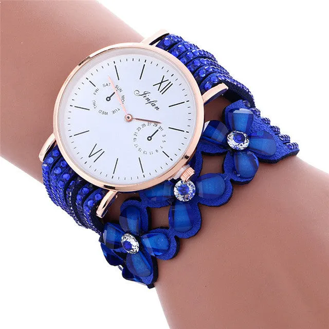 Reloj 2017 New  Bestselling Fashion Large Dial Chimes Diamond Leather Bracelet Lady Womans Wrist Watch  Free shipping 17feb8