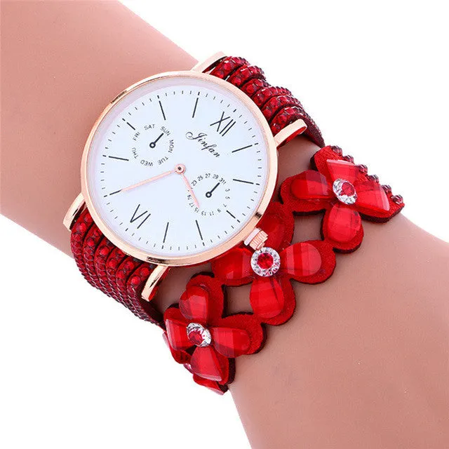 Reloj 2017 New  Bestselling Fashion Large Dial Chimes Diamond Leather Bracelet Lady Womans Wrist Watch  Free shipping 17feb8