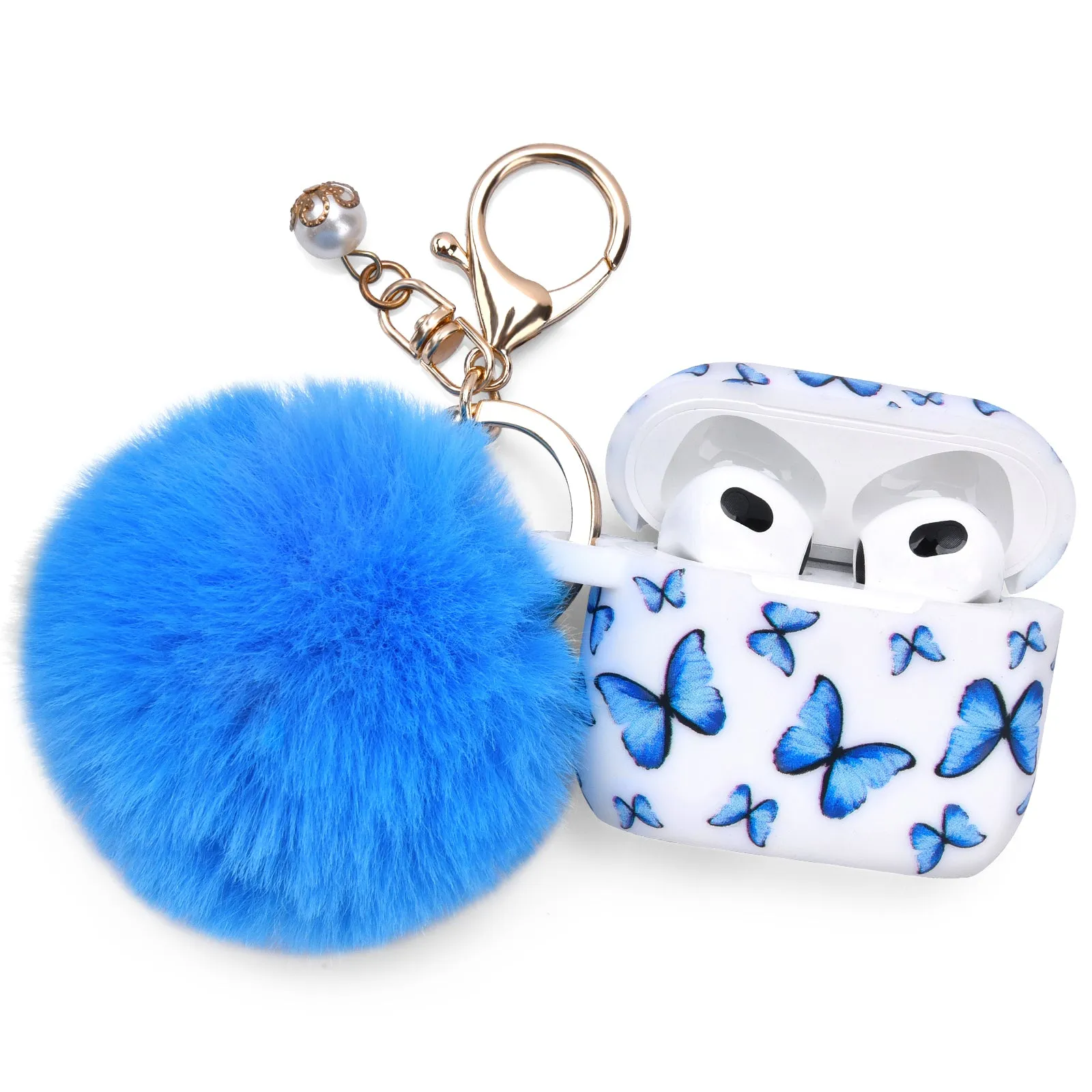 Silicone Case for Airpods 3 Case Generation 3rd with Pom Pom Keychain-Nature Designs