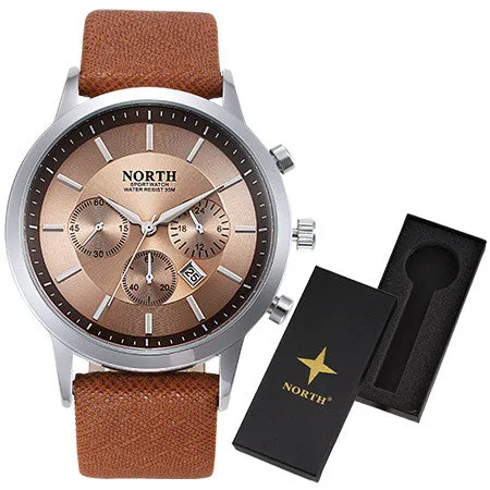 Sport Watch Men Leather NORTH Mens Watches Top Brand Luxury Watch Clock Waterproof Quartz Military WristWatch Men Sport Watches