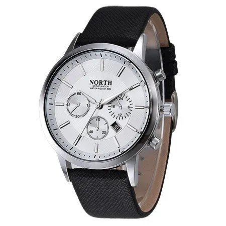 Sport Watch Men Leather NORTH Mens Watches Top Brand Luxury Watch Clock Waterproof Quartz Military WristWatch Men Sport Watches