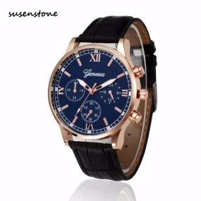 Susenstone 2017 Top Brand Luxury Famous Male Clock Fashion Business Men Watch Geneva Quartz Males Wrist Watch Relogio Masculino