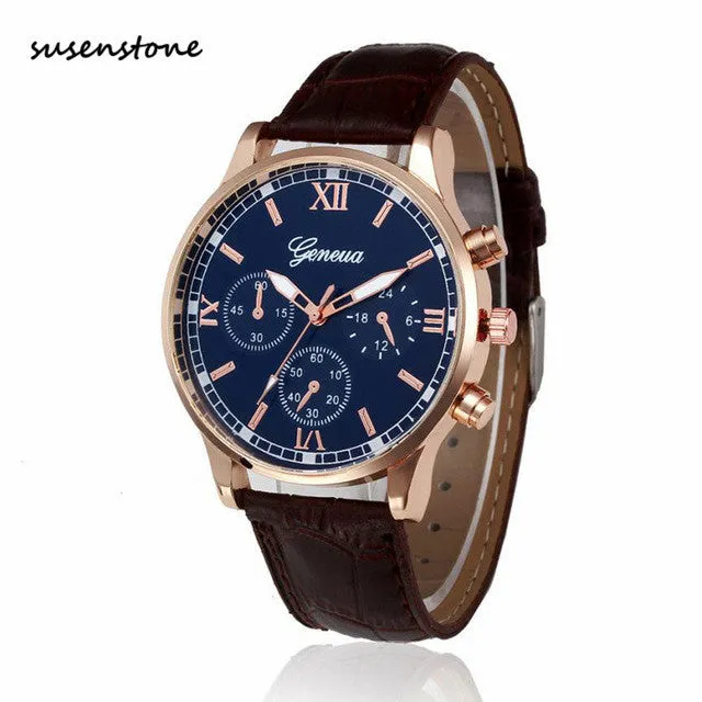 Susenstone 2017 Top Brand Luxury Famous Male Clock Fashion Business Men Watch Geneva Quartz Males Wrist Watch Relogio Masculino