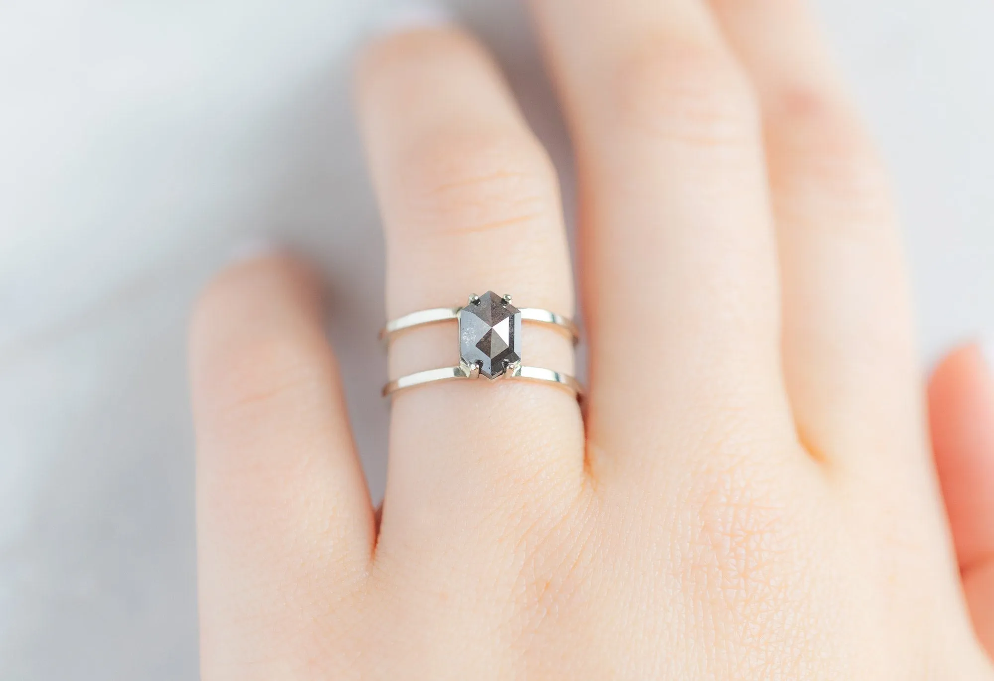 The Poppy Ring with a 1.27ct Black Hexagon Diamond