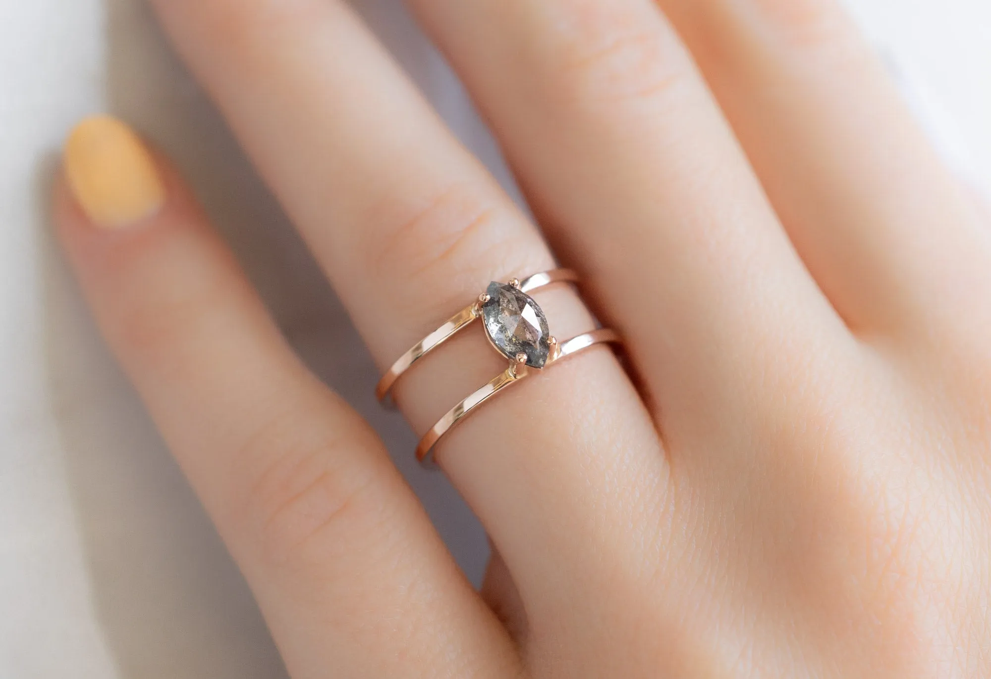 The Poppy Ring with a Salt and Pepper Marquis Diamond