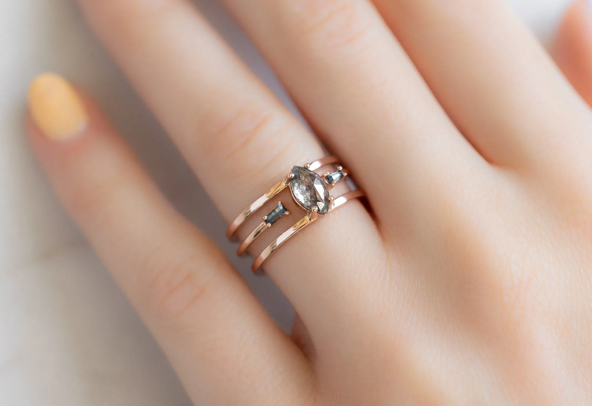 The Poppy Ring with a Salt and Pepper Marquis Diamond